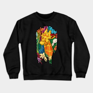 Colorful giraffe with tropical flowers Crewneck Sweatshirt